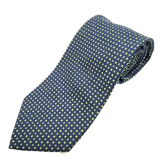 Brooks Brothers "346" Pure Silk Navy Blue w/ Green Box Print Neck Tie - Picture 1 of 6